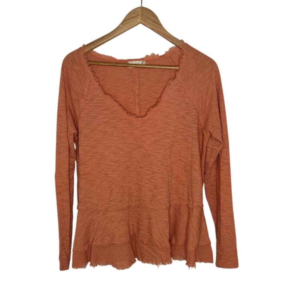 Altar'd State Women's Long Sleeve Orange Top Fringe V-Neck Shirt Size Small - Picture 2 of 9